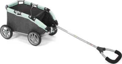 A product shot of a pull-along wagon for toys.