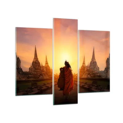 Produktbild von Bilder auf glas - Tempel Mönch - 95x80cm - Glasbilder - Wandbilder - Bilder - Kunstdruck - zum Aufhängen bereit - Wanddekoration aus Glas - Glas Bilder - Wandbild auf Glas - 3 Teile - GCB95x80-3472