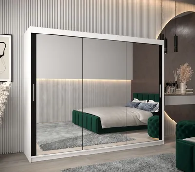 Produktbild von Schwebetürenschrank mit einer Breite von 250 cm TIMEA 3 – Weiß/Schwarz