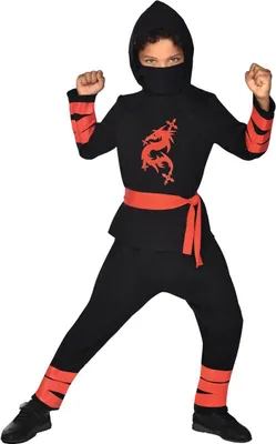 Ninja Kostüm Roter Ninja Drache für Kinder für Kinder 3-14 Jahre Krieger Kämpfer andere Länder Fasching Karneval Mottoparty Kinderfasching Kindergeburtstag