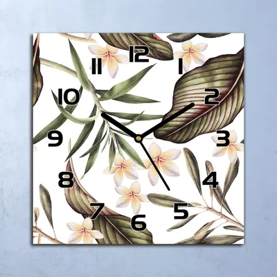 Produktbild von Wanduhr Echt-Glas-Küchenuhr Tropische Blätter und Blumen 30x30 Deko Bilder