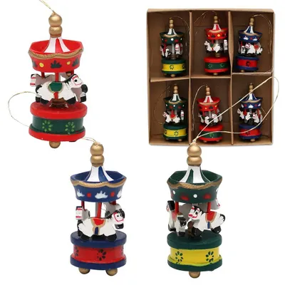 Holzbaumbehang Set 6-tlg., Karussell-Motiv, 6 cm