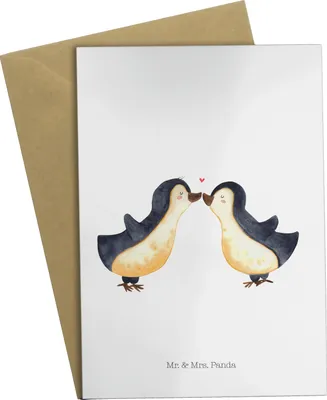 Produktbild von Mr. & Mrs. Panda babykarte Pinguin Liebe - Weiß - Geschenk, glückwunschkarten, Freundin, weihnachtskarten, osterkarten, Grußkarte, einladungskarten, Hochzeitstag, Love