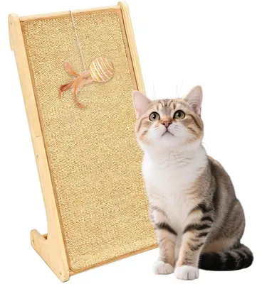 Imagen del producto de Tablero rascador en forma de L para gatos, con pelota para jugar