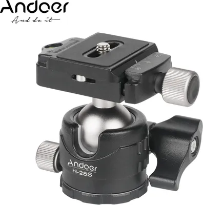 Produktbild von Andoer H28S Mini-Kugelkopf 360-Grad-Panorama-Tischkopf mit niedrigem Profil Einbeinstativ-Kugelkopfhalterung mit Schnellwechselplatte und Blasenebene Kompatibel mit DSLR-Kameras