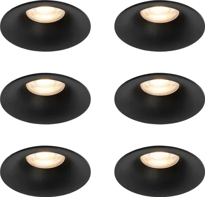 Zdjęcie produktu dla QAZQA – nowoczesny zestaw 6 czarnych lamp do zabudowy GU10 50 mm – Gijs I Salon I Sypialnia – Okrągłe aluminiowe – Pasują do diod LED GU10