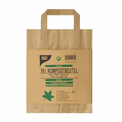 Produktbild von 60x Kompostbeutel aus Papier mit Henkel 10L 28 cm x 22 cm x 14 cm braun