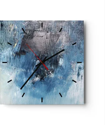 Produktbild von Wanduhr - Quadrat - Glasuhr - Abstraktion Blau Schwarz - 40x40cm - Schleichendes Uhrwerk - Lautlos - zum Aufhängen bereit - Dekoration Modern - Wanddekoration aus Glas - C3AC40x40-4155