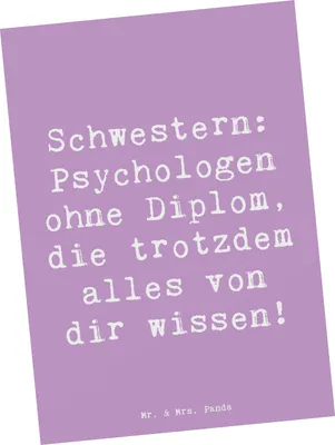 Produktbild von Mr. & Mrs. Panda einzelkarte Spruch Schwestern Psychologen - Lavendeltraum - Geschenk, Familie, Geschwister, Lächeln, Familiengeschenk, Ansichtskarte, Grußkarte