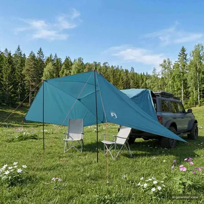 Produktbild von Autozelt mit Dach Blau 308 x 215 x 220 cm Polyester und Stahl - Campingzelte c2543
