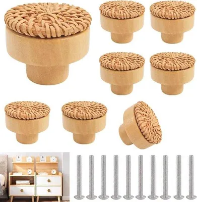 Produktbild von Rattan Möbel Knöpfe 8 Stk - 40mm Holz Knöpfe für Boho Innen