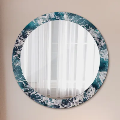 Produktbild von Ø80cm Spiegel - Glasrahmen mit Aufdruck - Wandspiegel Schlafzimmer - stürmisch Meer