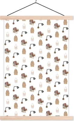 Produktbild von MuchoWow® Textilposter Schlafzimmer - Muster - Grau 60x90 cm mit holzfarbenen Rahmen - Textil