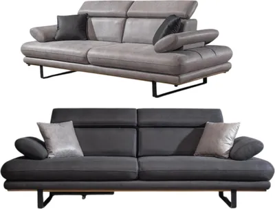 Produktbild von Villa Möbel Sofa Set Energy Grau-Anthrazit Stellvariante:2+2 Relax- und Bettfunktion, pflegeleichter Mikrofaser Samtstoff