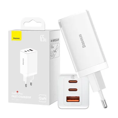 Produktbild von Baseus GaN5 Pro Fast Charger / Ladegerät, 2x USB-C + 2x USB, 65W, weiß