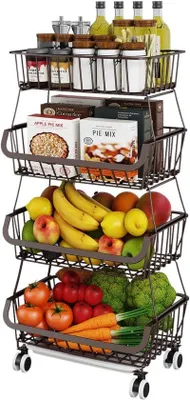 Produktbild von Famanu Aufbewahrungskorb mit Rollen - 4-stufiges Obst- und Gemüsegestell für die Küche