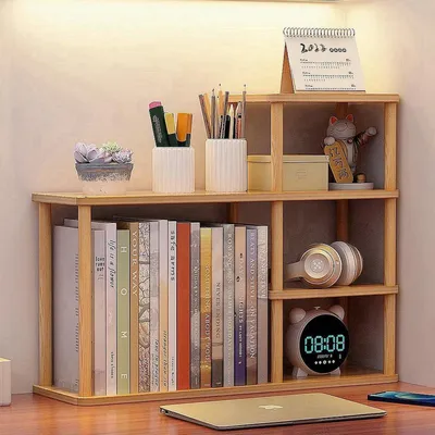 Immagine prodotto di Libreria da scrivania in legno massello, con 2 ripiani, finitura in legno