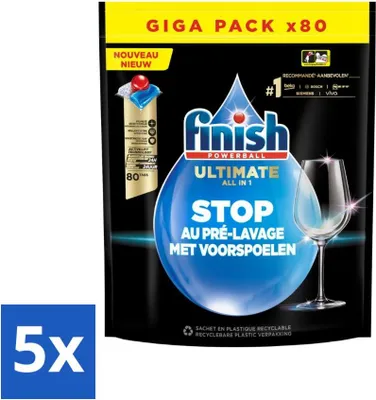 Produktbild von Finish – Powerball – Geschirrspülmittel – Ultimatives All-in-1 – Klarspüler – 80 Spülgänge - Vorteilspack - 5 Stücke