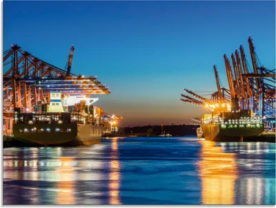 Produktbild von ARTland Glasbild Hamburg Hafen am Abend 2 Größe: 80x60 cm