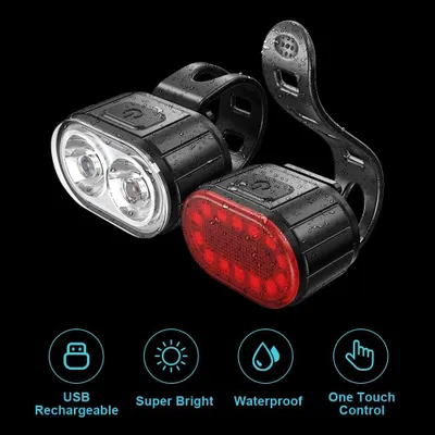 Productafbeelding van USB oplaadbare fietslampset, super heldere fietsverlichting voor en achter LED achterlicht, fietsverlichting voor nachtrijden