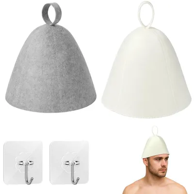 Immagine prodotto di Set di 2 cappelli per sauna, grigio/bianco, in feltro, con gancio