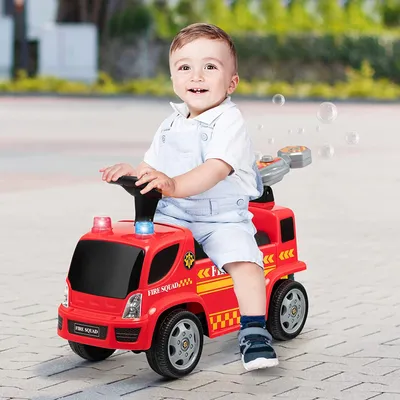 Produktbild von GOPLUS Rutschfahrzeug mit Seifenblasenpistole, Rutschauto mit Sirene & Musik für Jungen & Mädchen, Feuerwehr-Rutschfahrzeug mit Schillernden Lichtern