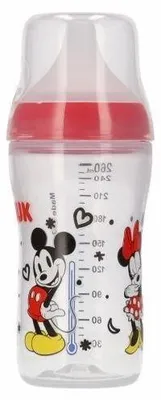 Imagen del producto de Biberón NUK Perfect Match de 260 ml, fabricado en polipropileno, con tetina de silicona tamaño M, diseño Minnie