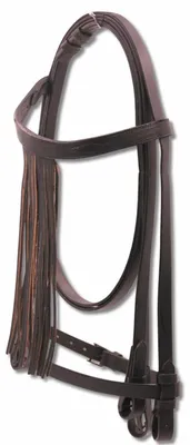 Produktbild von Spanische Trense mit Leder Fransenstirnband und Lederzügel Vaquero Zaum 005/105 in Schwarz