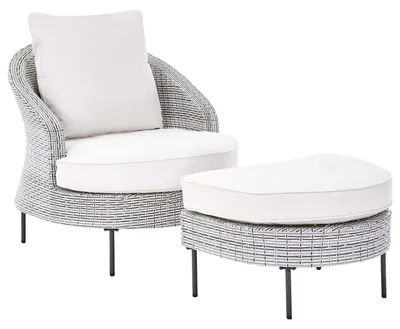 Obrázek produktu pro BELIANI Zahradní křeslo s taburetem přírodní šedé polštáře PE ratan boho design venkovní posezení zahrada terasa