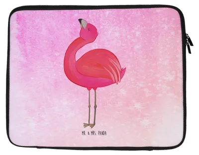 Produktbild von Mr. & Mrs. Panda Laptop Hülle Flamingo Stolz 33 x 42 cm - Aquarell Pink - Geschenk, Selbstliebe, Freundin, Tasche, Laptoptasche, Freude, Laptophülle, Schutzhülle Notebook