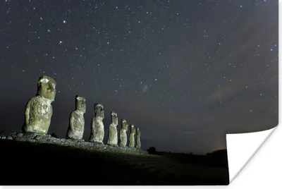 Produktbild von MuchoWow® Poster Sternenhimmel über den Moai-Statuen 180x120 cm - Fotoplakat