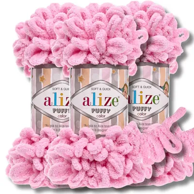 Produktbild von Alize 3x 100g Puffy Wolle, Uni, Häkeln, Stricken (Pink - 185)