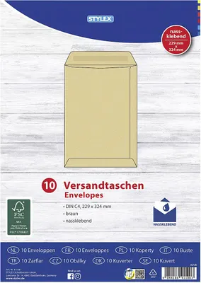Produktbild von STYLEX Versandtaschen DIN C4 nassklebend braun 10Stück