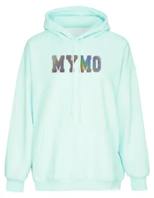 Produktbild von Damen Strickhoodie mit Kapuze und Kängurutasche, lange Ärmel, blau, Größe L