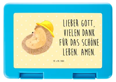 Produktbild von Mr. & Mrs. Panda Bento Box Igel Beten - Gelb Pastell - Geschenk, Vorratsbehälter, Lustige Sprüche, Vorratsdose, Frischhaltedose, Leben, Lunchbox, Dankbarkeit, Snackbox