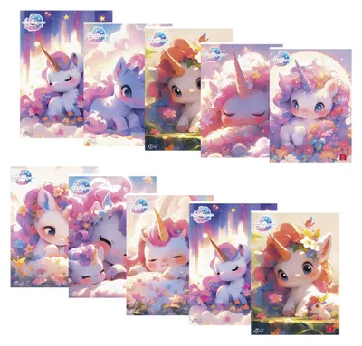 Produktbild von Pigna, Packung mit 10 Maxi-Notizbüchern A4, Einhorn, Einband mit Glitzer, kariert, 5 mm Rand