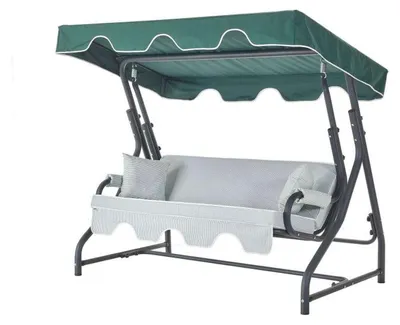 Image de Balancelle de jardin 3 places en métal et polyester vert, blanc et anthracite 200 x 170 x 110 cm