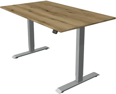 Immagine prodotto di Tavolo da lavoro in piedi/seduto Move 1, regolabile elettricamente in altezza fino a 123 cm, LxP 140x80 cm, rovere/argento