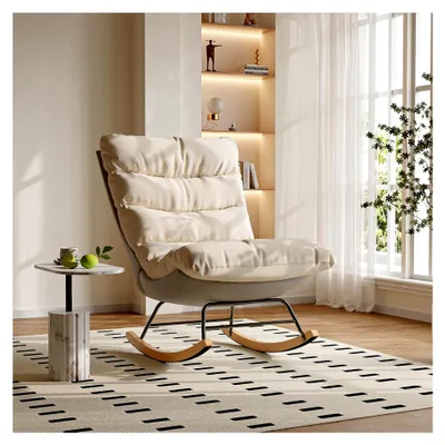 Produktbild von Eleganter Schaukelstuhl mit hoher Rückenlehne, Akzentstuhl für das Wohnzimmer und Schlafzimmer, Relaxsessel für Wohnzimmer und Büro