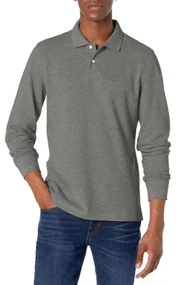Productafbeelding van A. Essentials heren pique polo shirt met lange mouwen, slim fit, met