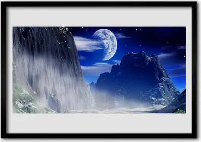 Produktbild von Bild 70x50 MDF-Rahmen Wandkunst Nachtmond Berglandschaft