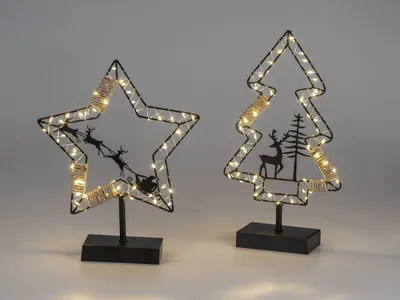 Produktbild von formano LED Stern Tanne 2er Set Weihnachtsdeko Metall Timer 31 und 35 cm