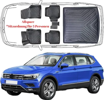 Produktbild von 3D Auto Fußmatten & Kofferraumwanne Set Kompatibel mit VW Tiguan Allspace *Sitzordnung für 5 Personen