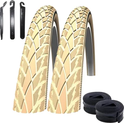 Produktbild von 2 x Schwalbe Road Cruiser 26" Fahrradreifen Fahrradmantel Reflex Creme 47-559 (26 x 1.75) + 2 Schwalbe Schläuche DV13 inkl. 3 Reifenheber