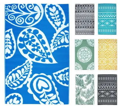 Produktbild von JACK Outdoor Teppiche Terrassenteppich Außenteppich 120x180cm Terrasse Balkon Teppich Garten Außen Lotus Effekt, Farbe:Paisley Blau