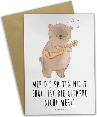 Produktbild von Mr. & Mrs. Panda Glückwunschkarte Gitarre Wert - Weiß - Geschenk, Musik, Musiker, einladungskarten, weihnachtskarten, Liebe, Lernen, babykarte, hochzeitskarten, Saiten