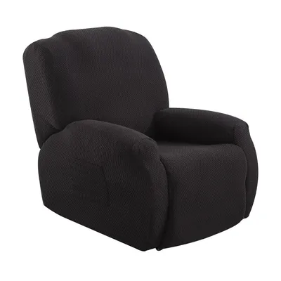 Produktbild von Sesselschoner Jacquard Stretch Sesselbezug 4-teiliges Set Sofabezug Stretchhusse für Relaxsessel Chaiselongue, Schwarz