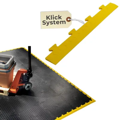 Produktbild von 10x Randleiste Male Gelb Klickfliesen Bodenplatte Kunststoff Garage Garagenboden Klickfliesen Werkstattboden PVC Fliesen Garage Industrieboden Platten Gewerbeboden