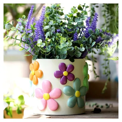 Produktbild von Blumentopf Übertöpf 12cm, Sukkulenten Topf, Kakteen Topf, Übertöpfe für Zimmerpflanzen, Kaktus Pflanze Töpfe, Blumentöpfe Pflanzentopf für Büro Garten Wohnzimmer Modern Deko (Blumen, ø 12 cm)