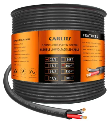 Productafbeelding van 22 gauge 2 elektrische draadgeleiders, 2 x 0,3 mm², 30,48 m Laagspanning
